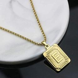 Joycuff Gold Square Initial Necklaces for Women Men Teen Girls Boys Husband Dad Mom Daughter Personalized Name 26 Alphabets Stainless Steel Box Chain Vintage Medallion Pendant Necklace