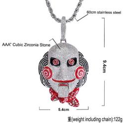 MoCa Jewelry Hip Hop Iced Out Bling Chain Clown 69 Saw Medallion White Gold Plated Big Pendant Saw Billy Inspired Necklace,