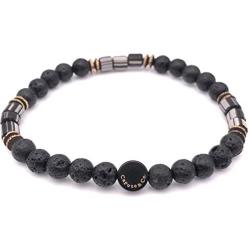 Mens Recycled Glass & Lava Stretch Bead Bracelet Handcrafted in USA - Black