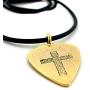 Cross Guitar Pick (stg3g) Antique Gold Finish On Black Rubber Cord