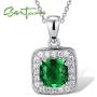 Santuzza Sterling Silver 1 Ct Size Emerald Color CZ Halo Pendants CZ Crystal Stone