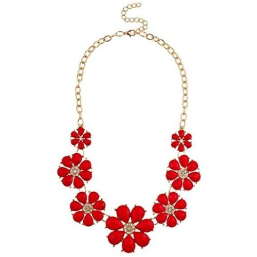 Lux Accessories Pave Flower Bib Statement Floral Chain Necklace