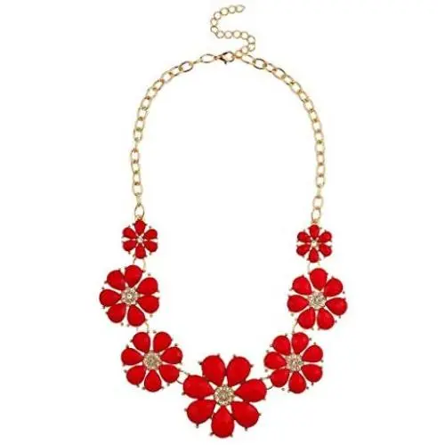 Lux Accessories Pave Flower Bib Statement Floral Chain Necklace Lux Accessories Pave Flower Bib Statement Floral Chain Necklace