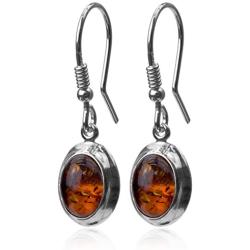 Sterling Silver Amber Oval Fishhook Earrings