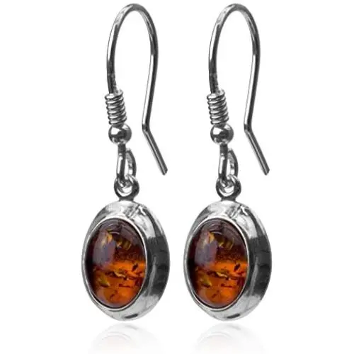 Sterling Silver Amber Oval Fishhook Earrings Sterling Silver Amber Oval Fishhook Earrings