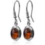 Sterling Silver Amber Oval Fishhook Earrings