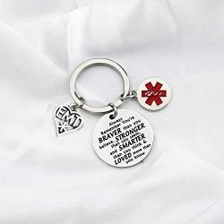 FUSTMW EMT Gift EMT Keychain Emergency Medical Technician Jewelry EMT Graduation Gifts You are Braver Stronger Smarter Than You Think Paramedic Inspiration Gifts