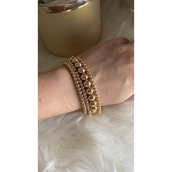 Beaded Bracelet for Women Stack 14 K Real Gold Ball Beads Bracelet Elastic String Friendship Bracelets Set Dainty Stretch Bracelets Jewelry for Men Girls