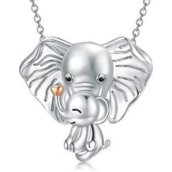 AOBOCO 925 Sterling Silver Elephant Lovers Necklace - Lucky Mother Daughter Mom Baby Crystal Pendant Elephant Jewelry Collection/Gift for Women Girls