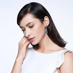 EVER FAITH Womens Austrian Crystal Elegant Dual Teardrop Pierced Dangle Earrings Sea Blue Silver-Tone