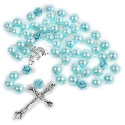 Rosary Catholic Necklace Pearl Bead Prayer Rosary Necklace Jewelry with Alloy Christian Vintage Cross
