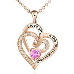 ATTRACTTO Heart Necklace for Women 925 Sterling Sliver Birthstone Jewelry I Love You to The Moon and Back Necklaces 5A Cubic Zirconia Birthday Gifts for Girlfriend Wife Mother Daughter Grandmother