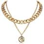 FAMARINE Gold Choker Layered Necklace for Women 4MM, Fashion Geometric Pandent 2 Layered Necklaces for Teen Girls Gift, 18K Gold Plated
