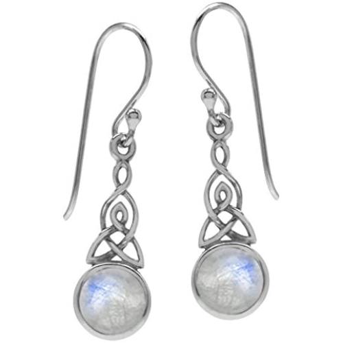 Silvershake 6mm Natural Moonstone 925 Sterling Silver Triquetra Celtic Knot Dangle Hook Earrings (11 by 16 Inch Excluding Hook)
