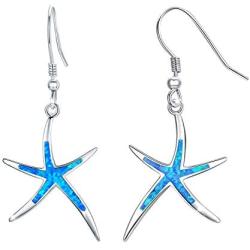 Starfish Earrings, 925 Sterling Silver with Opal Fish Hoops Earings, Nautical Hawaiian Sea Beach Earrings, Starfish Jewelry Gifts for Women Starfish Lovers