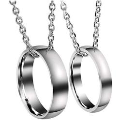 Jovivi Personalized Custom Couples Necklace Engraved Name Love Heart His & Hers Matching Rings Set for Men Women Stainless Steel Pendant Necklaces Valentines Day Gifts