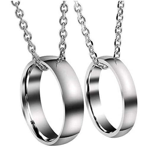 Jovivi Personalized Custom Couples Necklace Engraved Name Love Heart His & Hers Matching Rings Set for Men Women Stainless Steel Pendant Necklaces Valentines Day Gifts
