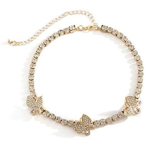 Ingemark Bling Colorful Butterfly Tennis Chain Choker Iced CZ Rhinestone Choker Necklace for Women Girls Gorgeous Elegant Jewelry Accessory