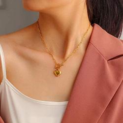 NEULRY Modern Heart Shaped Necklace Paperclip Link Chain 18K Gold Plated Handmade for Women and Girl Gifts