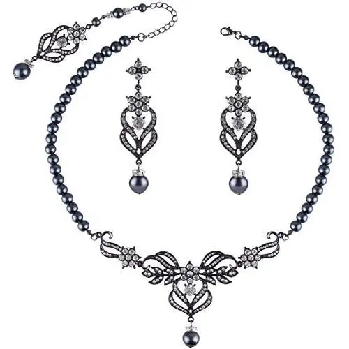 Crownguide Delicate Pearl Bridal Jewelry Set for Women Wedding Pearls Crystal Bridal Necklace and Earring Set Crownguide Delicate Pearl Bridal Jewelry Set for Women Wedding Pearls Crystal Bridal Necklace and Earring Set