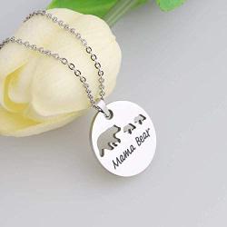 KUIYAI Sweet Mama Bear Round Pendant Necklace for Mother Grandma