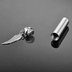 HooAMI Angel Wing Charm & Cylinder Memorial Urn Necklace Stainless Steel Cremation Jewelry