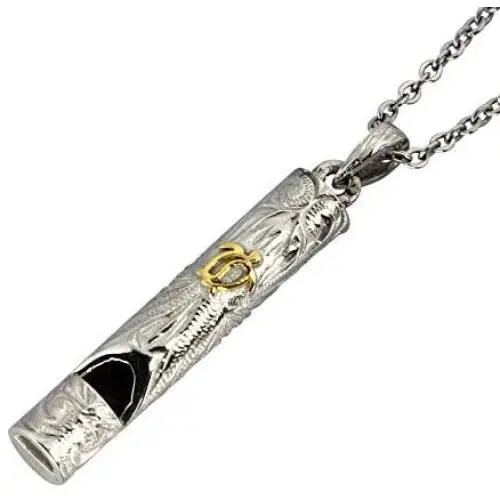 Austaras Hawaiian Turtle Bar Necklace - 925 Sterling Silver Plated Stainless Steel Whistle Pendant Austaras Hawaiian Turtle Bar Necklace - 925 Sterling Silver Plated Stainless Steel Whistle Pendant