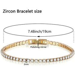 AOOVOO 14k White Plated Tennis Bracelet with Sparkling 5A Cubic Zirconia Bracelet for Women, Classic Tennis Bracelet 7.5 Inch | Bracelets for Girls, 3mm CZ