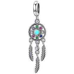 ABAOLA Dream Catcher Dangle 925 Sterling Silver Charm Feather Beads for Fashion Charms Bracelet & Necklace