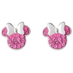 Disney Minnie Mouse Birthstone Jewelry for Women and Girls, Sterling Silver Pave Crystal Stud Earrings