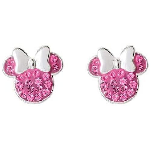 Disney Minnie Mouse Birthstone Jewelry for Women and Girls, Sterling Silver Pave Crystal Stud Earrings