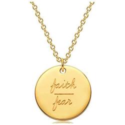 LUIWIN Inspirational Disc Necklace 14K Gold Plated Simple Engraved Hand Stamped Round Pendant Necklace Jewelry Gift for Women Girls 15 mm Disc,18'' + 2'' ext …