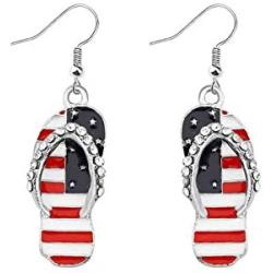 KEYCHIN God Bless America Patriotic Independence Day Earrings Patriotic 4th of July Gift American Sign Earrings Asymmetric Pattern Patriotic Jewelry for Women