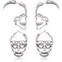 Hollow Skull Face Earrings Pink Hoop Stud Earrings for Women Man Punk Biker Skull Earrings for Men Halloween Jewelry Set -2 Piars…