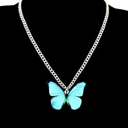 DUOWEI Acrylic Morpho Butterfly Earrings and Chain Necklace Monarch Butterfly Jewelry Sets Charms Insect Dangle Drop Pendant Ornament Gifts for Women Girls Teens