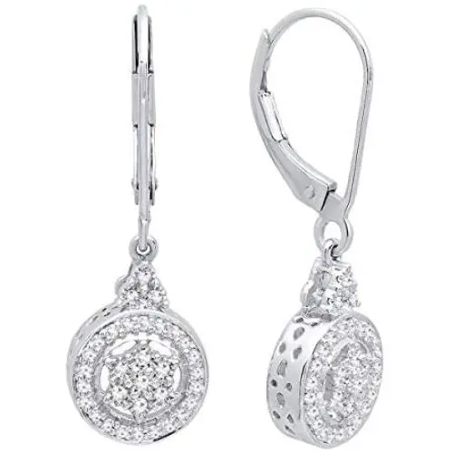 0.15 Carat (ctw) Round White Diamond Ladies Cluster Style Drop Earrings, Sterling Silver 0.15 Carat (ctw) Round White Diamond Ladies Cluster Style Drop Earrings, Sterling Silver