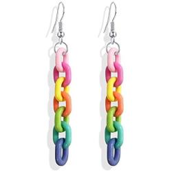 DAMLENG Funny Lightweight Resin Rainbow Chain Dangle Drop Earrings Fashion Unique Acrylic Cool Weird Transparent Color Earrings for Women Girls