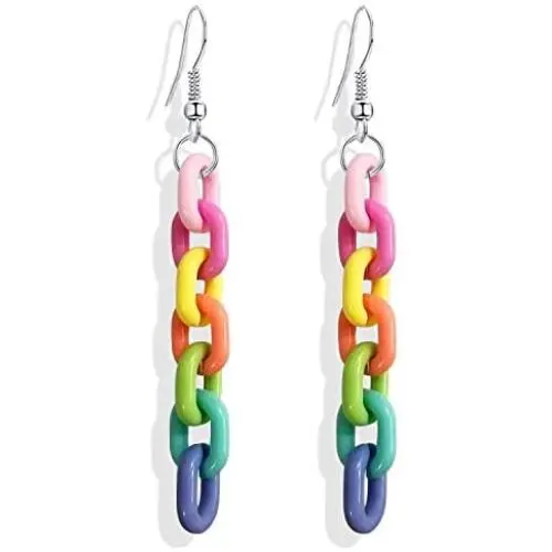 DAMLENG Funny Lightweight Resin Rainbow Chain Dangle Drop Earrings Fashion Unique Acrylic Cool Weird Transparent Color Earrings for Women Girls DAMLENG Funny Lightweight Resin Rainbow Chain Dangle Drop Earrings Fashion Unique Acrylic Cool Weird Transparent Color Earrings for Women Girls