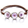 Rinhoo Handmade Dry Pressed Flower Cherry Blossom Gemstone Glass Cover Charms Adjustable Rope Strand Bangle Bracelet Women Girls Jewelry