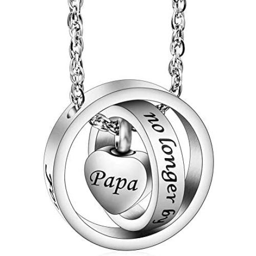 XIUDA No Longer by My Side,Forever in My Heart Carved Locket Cremation Urn Necklace for Dad, Mom,Grandma & Grandpa