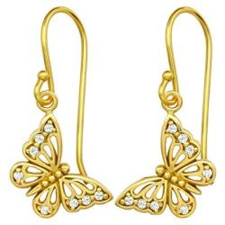 AUBE JEWELRY Hypoallergenic 14K Gold Plated 925 Sterling Silver Butterfly Dangle Earrings Adorned with Cubic Zirconia for Women