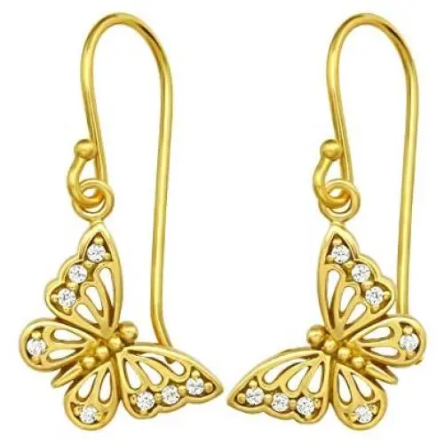 AUBE JEWELRY Hypoallergenic 14K Gold Plated 925 Sterling Silver Butterfly Dangle Earrings Adorned with Cubic Zirconia for Women AUBE JEWELRY Hypoallergenic 14K Gold Plated 925 Sterling Silver Butterfly Dangle Earrings Adorned with Cubic Zirconia for Women