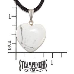 Steampunkers USA Big Heart Collection - 20mm Classic Howlite White Grey - 20-22 inch Black Cord – Crystal Gemstone Carved Necklace Charm Handmade
