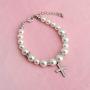 POTIY Christening Gift Pearl Bracelet with Cross for First Communion Baptism Jewelry Communion Gift for Godmother Goddaughter Religious Jewelry