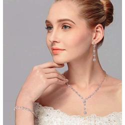 UDORA Crystals Necklace Earrings Bracelet Wedding Jewelry Set for Bride Bridesmaids