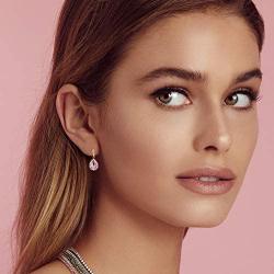 Swarovski Crystal Halo Teardrop Drop Dangle Earrings for Women 14K Rose Gold Plated Hypoallergenic Jewelry