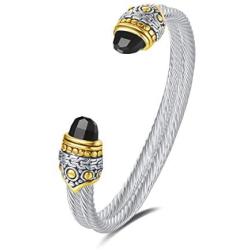 UNY Designer Inspired Jewelry Double Cable Wire Facet CZ Antique Bangle Elegant Beautiful