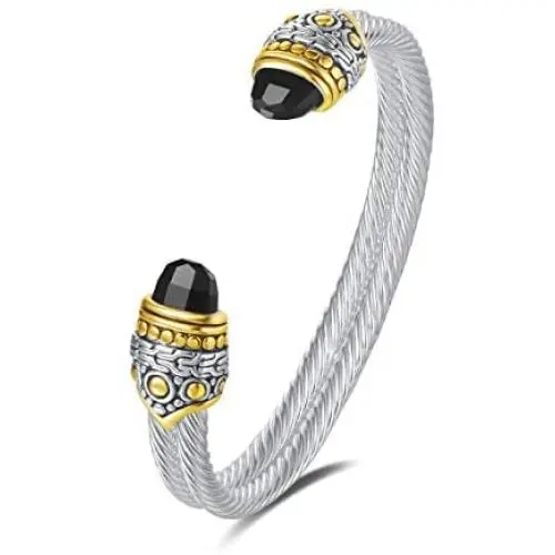 UNY Designer Inspired Jewelry Double Cable Wire Facet CZ Antique Bangle Elegant Beautiful