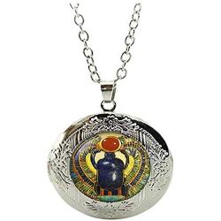 Egyptian Scarab Locket Necklace, Ancient Egypt Jewelry,Vintage Charm Glass Photo Jewelry