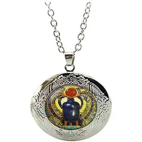 Egyptian Scarab Locket Necklace, Ancient Egypt Jewelry,Vintage Charm Glass Photo Jewelry Egyptian Scarab Locket Necklace, Ancient Egypt Jewelry,Vintage Charm Glass Photo Jewelry